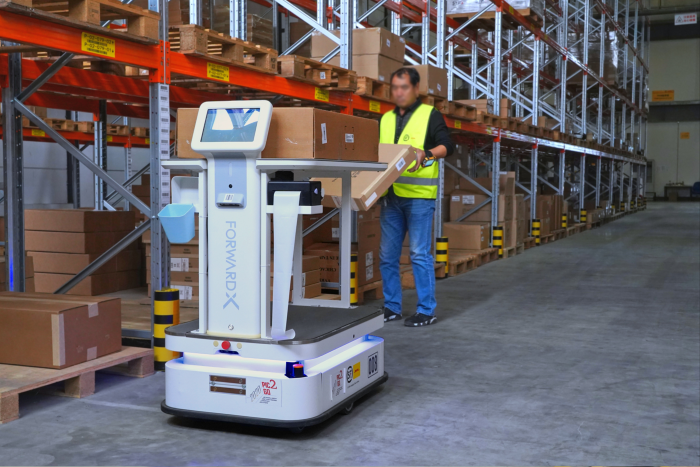 Autonomous mobile robot working alongside a picker in the warehouse